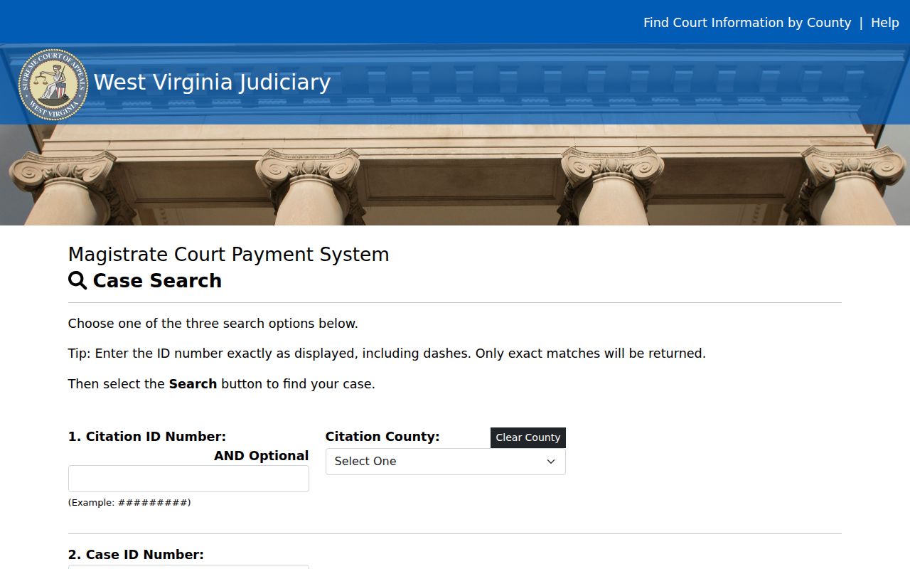 Kanawha County traffic ticket payment search identifiers