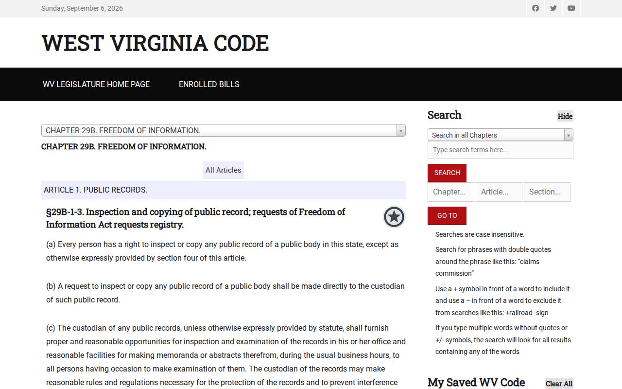 Kanawha County court record search FOIA response rule